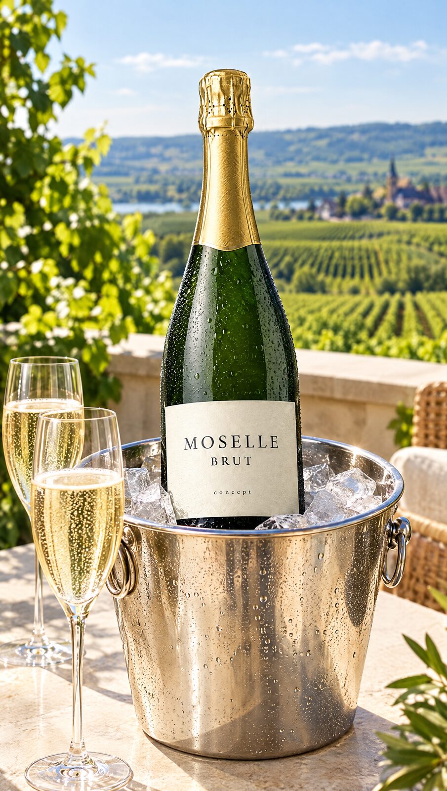 A Moselle sparkling wine, from studio bottle to vineyard sunset — Lux Photo Pro
